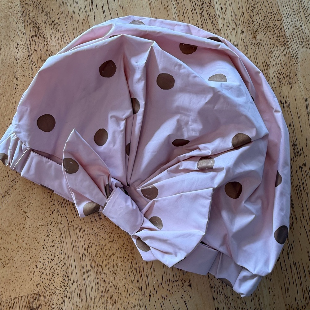 Pink Shower Cap with Gold Polka Dots